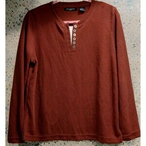 Speculation Petite Small Rust Henley Long Sleeve Textured Knit Minimalist Casual